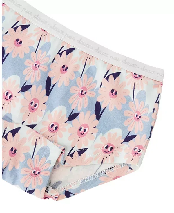 Детское нижнее белье для девочек с принтом Smiling Flower Boyshort Panty Deux Par Deux, Blue Smiling Flower Print — фото 3