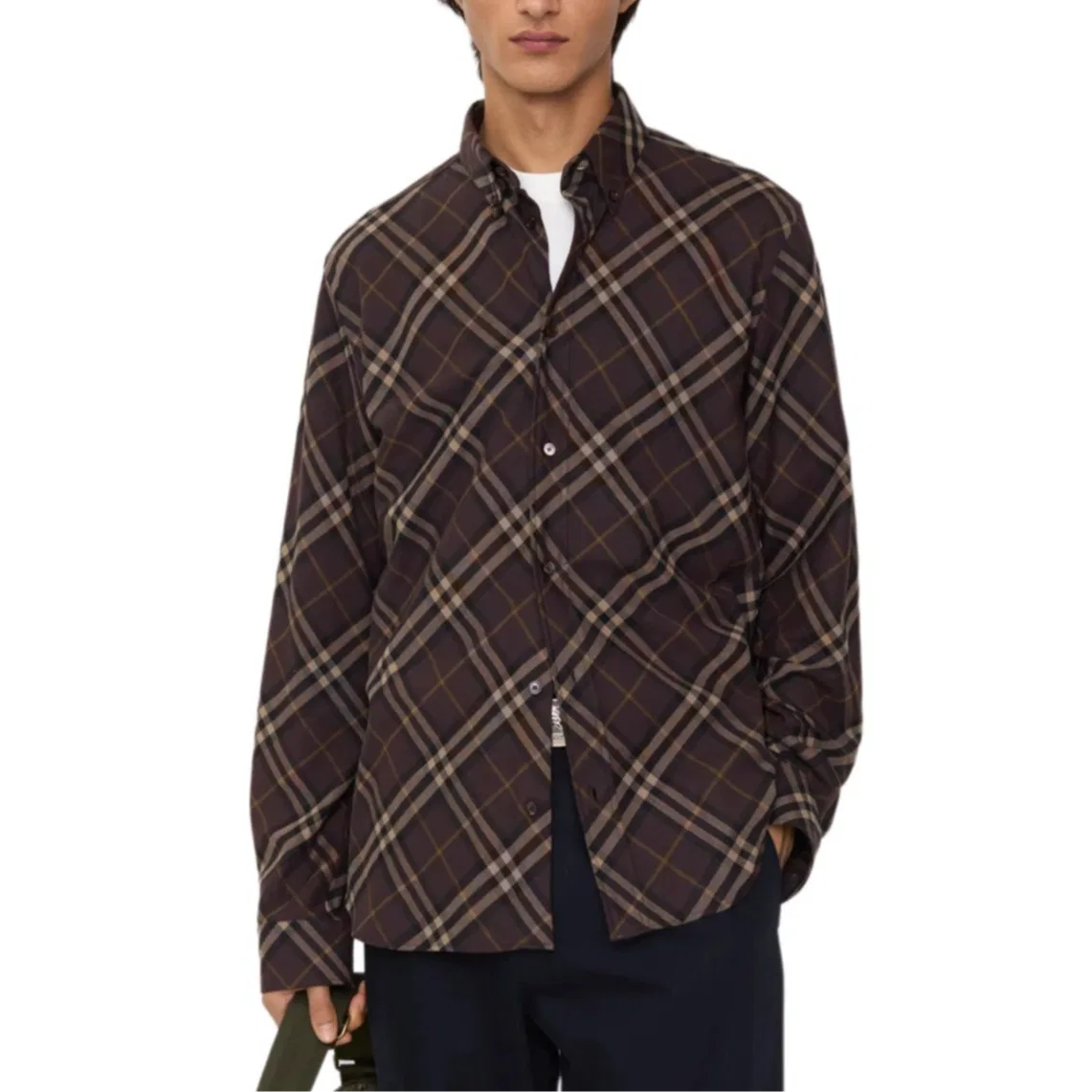 Мужская рубашка с длинным рукавом в клетку Burberry, Brown — фото 2
