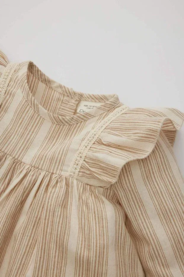 Детское платье для девочек в полоску с длинным рукавом c0769a524sp Defacto, Beige Bg65 — фото 2
