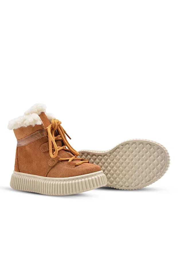 Детские ботинки для девочек на плоской подошве Adia nubuck plush fur Kids A More, Cinnamon — фото 3