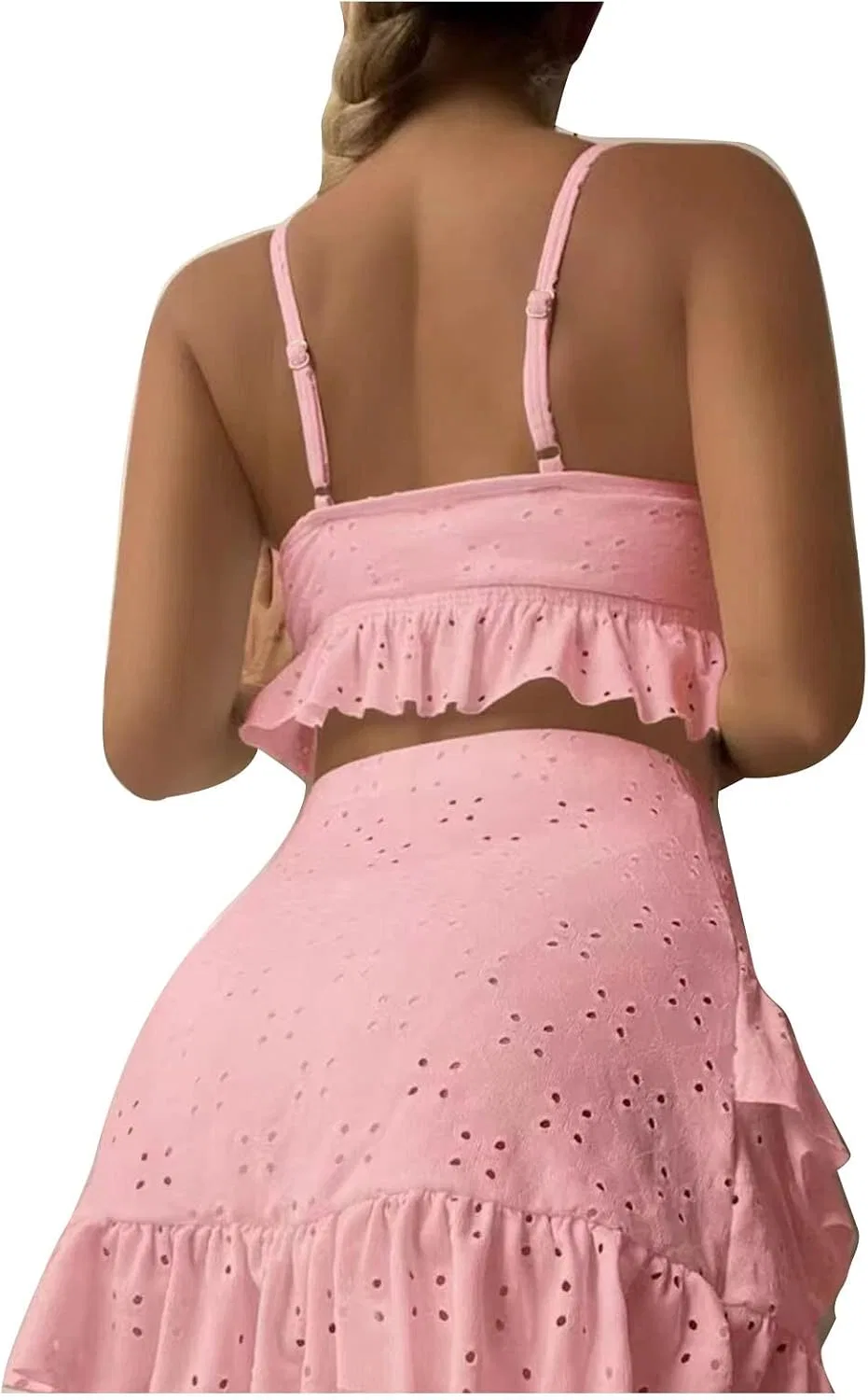 Женский бикини-сет с высокой талией Strappy Swim Top Slit Swim Skirt, Pink — фото 3