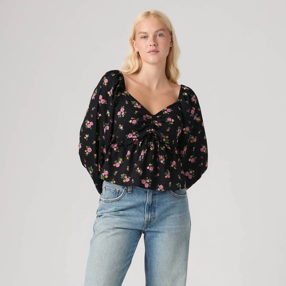 Узкая блузка с длинными рукавами Lottie Levi's, Abellona Floral Anthracite Night - Multi-Color — фото 3