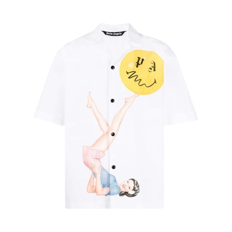 

Рубашка Palm Angels Juggler Pin Up Bowling Shirt 'White/Pink', белый