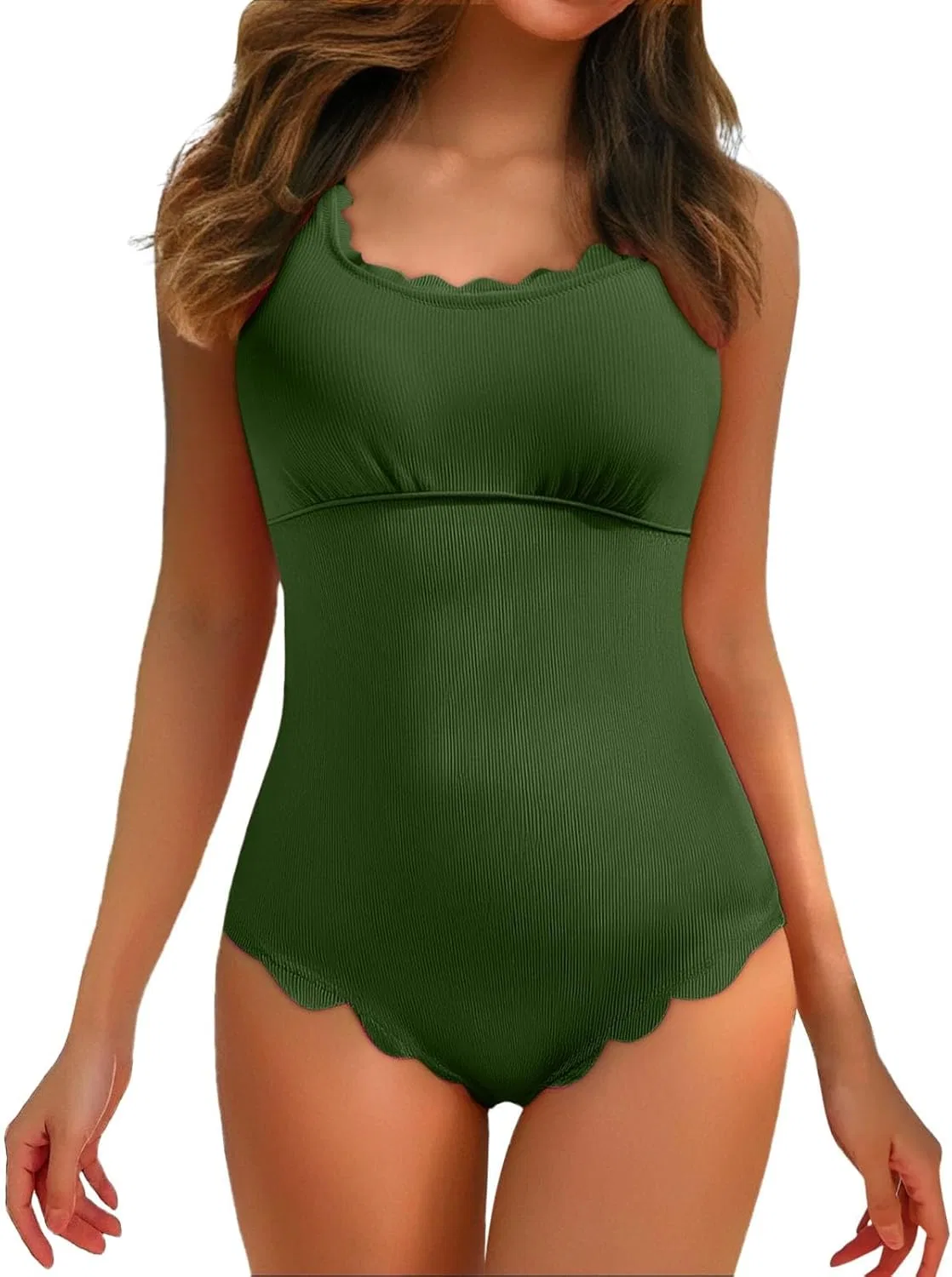 Женский слитный купальник с воланами квадратный вырез Generic, Army Green