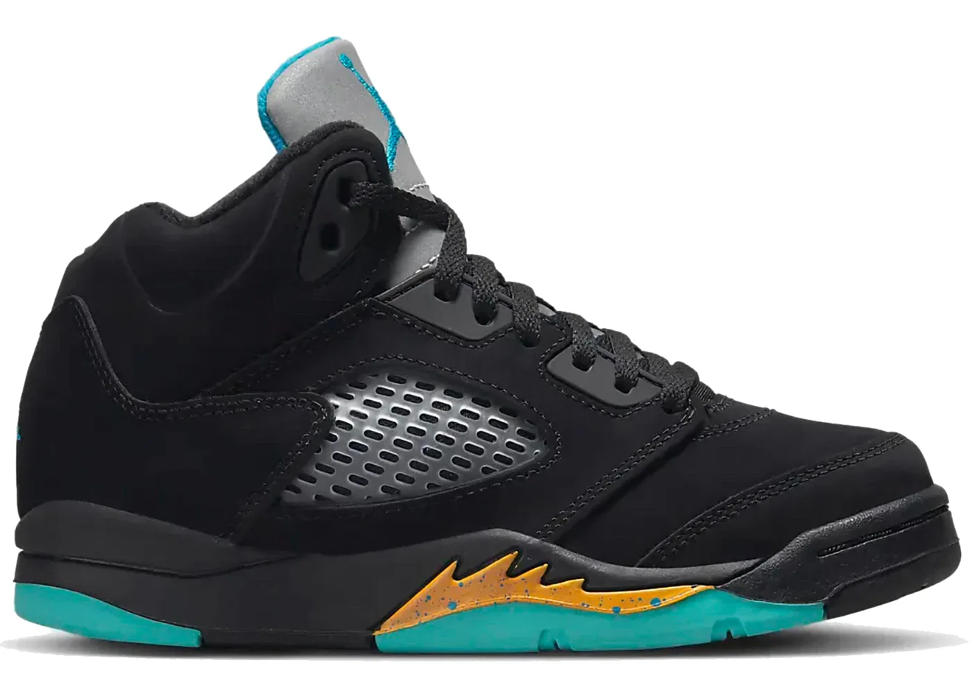 Детские кроссовки высокие с прозрачными вставками Jordan 5 Retro Aqua, цвет Black/Aquatone/Taxi
