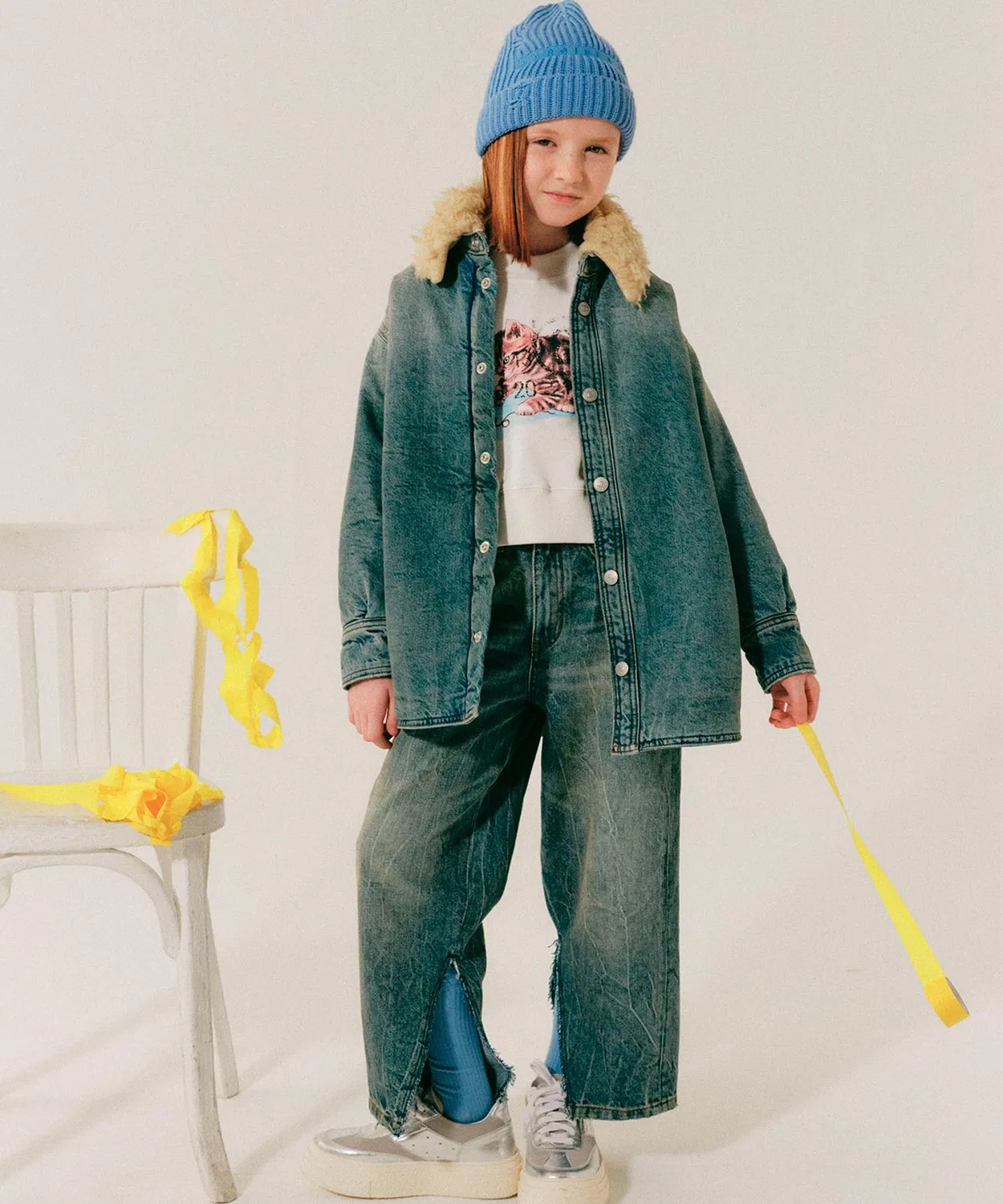 Детский джинсовый жакет с принтом MM6 Maison Margiela, Indigo Blue — фото 2