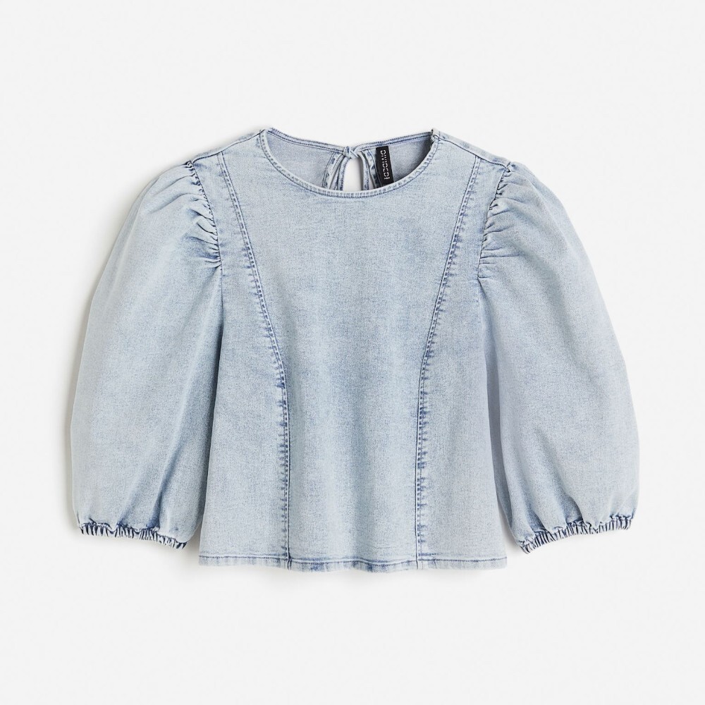 

Топ H&M Puff-sleeved Denim, синий