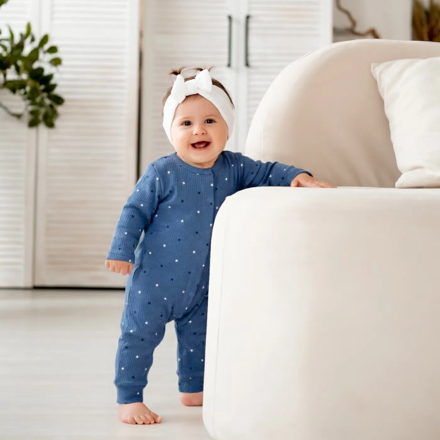 Комплект из риба с комбинезоном, шапочкой и слюнявчиком Babies Basic, синий — фото 2