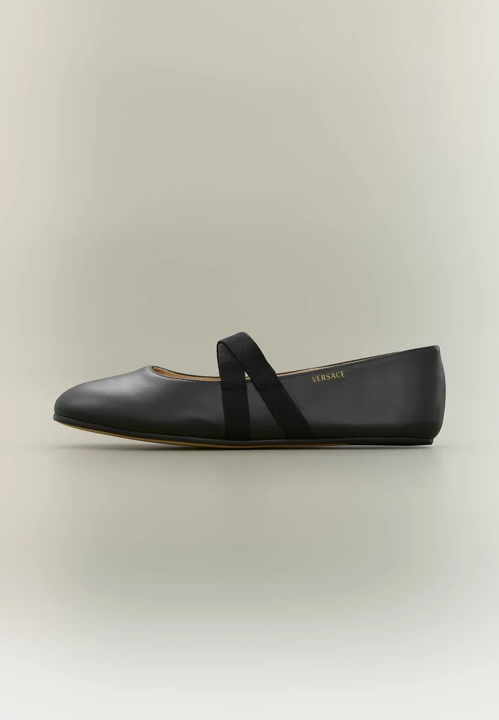 Балетки с ремешком на щиколотке Versace, Black/Gold-Coloured