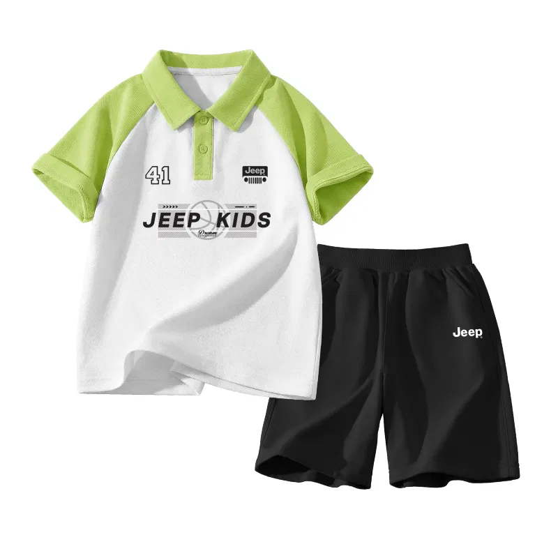 Детский спортивный костюм с лацканами из тонкого трикотажа Jeep, Green/E Black Gray Lines-Black/E White Label Silicone K