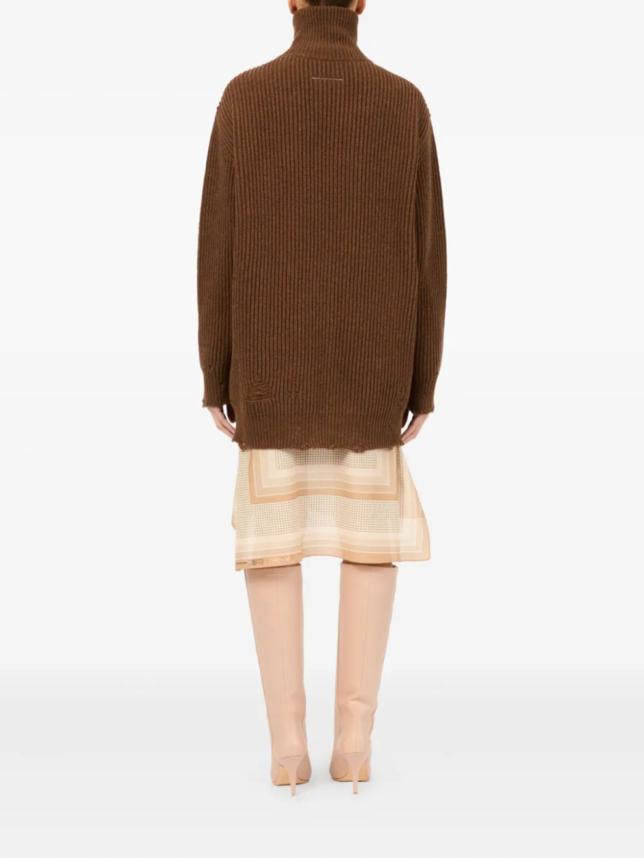 Кардиган с застежкой-молнией в рубчик MM6 Maison Margiela, коричневый — фото 4