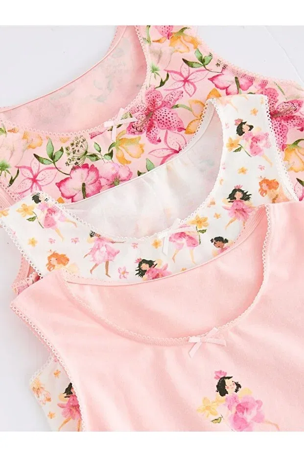 Детское боди для девочек с принтом Cotton pink fairy patterned thick strap undershirt set of 3 Next Baby, Multicolor — фото 4