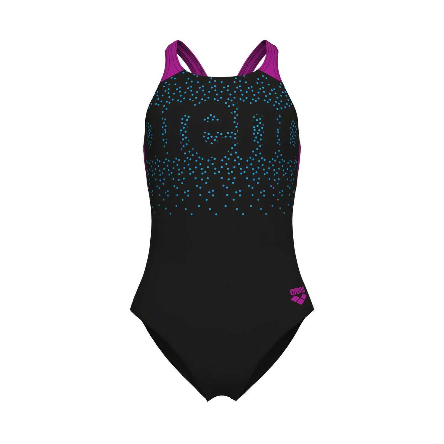 Детский купальник с принтом Painterly Swimsuit V Back Arena, Schwarz Konigliches Lila Schwarz