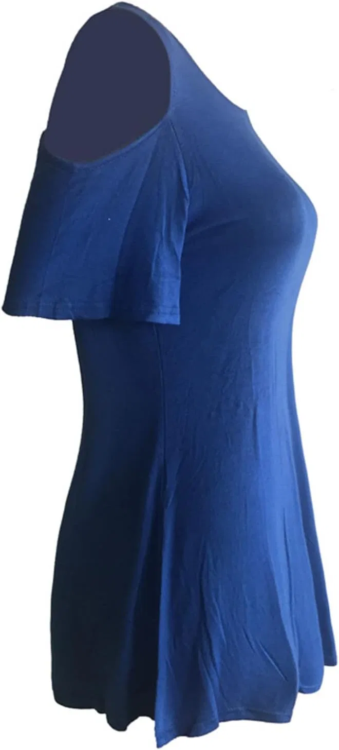 Женская футболка с вырезом на плечах, короткий рукав, 2026 Casual Trendy, Blue — фото 4