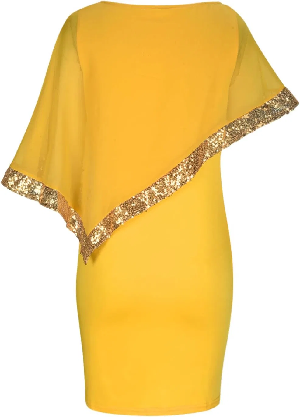 Платье женское с асимметричной накидкой с пайетками, Plus Size, Yellow — фото 4