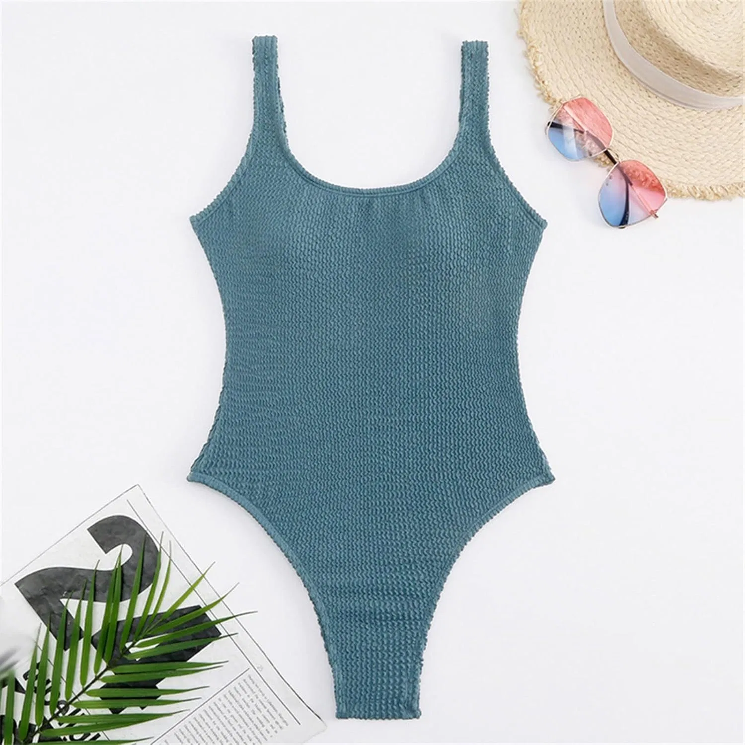 Женский слитный купальник с завышенной талией с утяжкой Monokini, Grey — фото 3