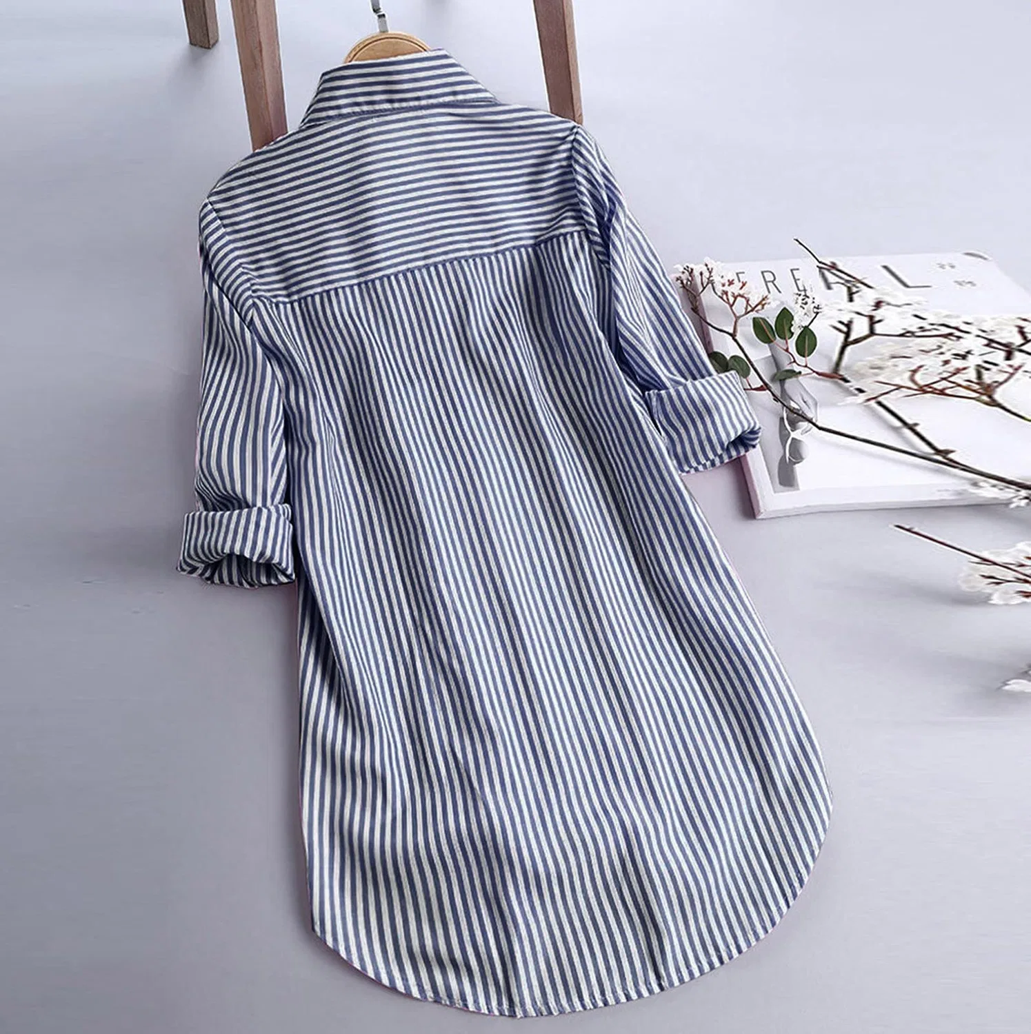 Женская рубашка с длинным рукавом и принтом, Zza-navy Blue — фото 3