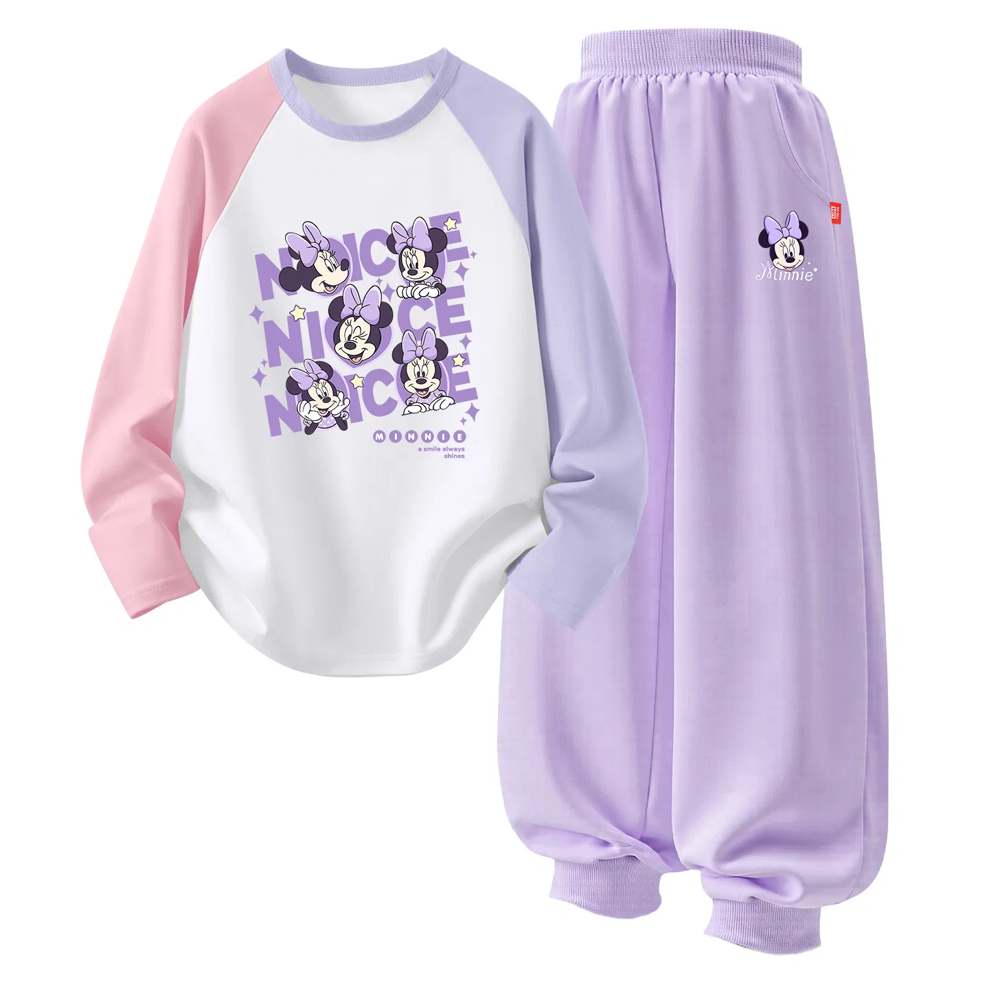 Детский спортивный комплект с круглым вырезом и принтом Disney, Di Floral Minnie Pink Purple+Di Mood K Taro Purple