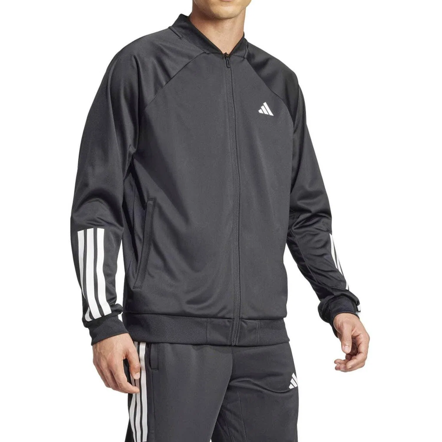Мужская трикотажная куртка Adidas 3 Stripes, Schwarz Weiss — фото 2