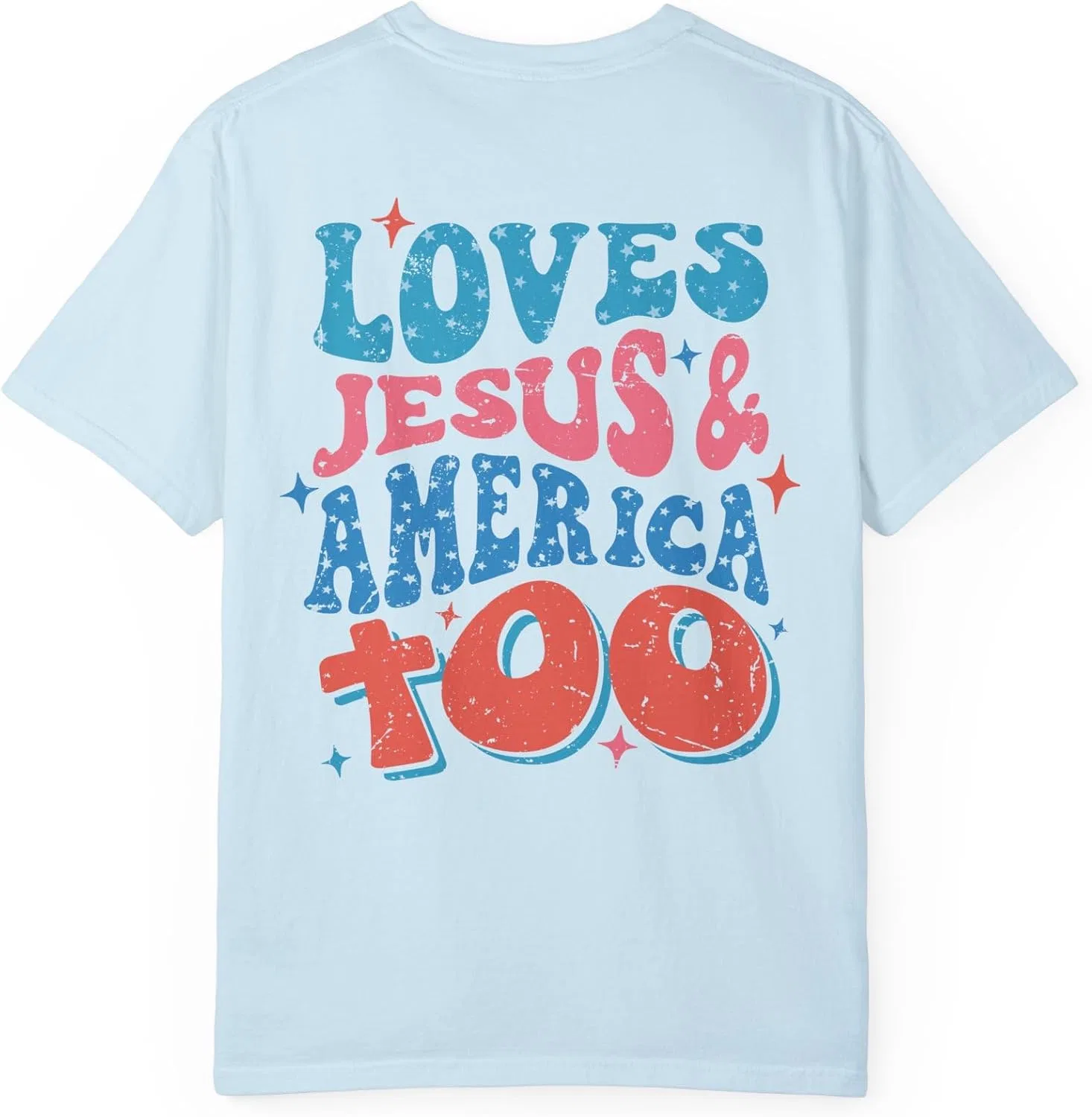 Футболка с принтом Loves Jesus and America Too Comfort Colors 1717, Chambray — фото 2
