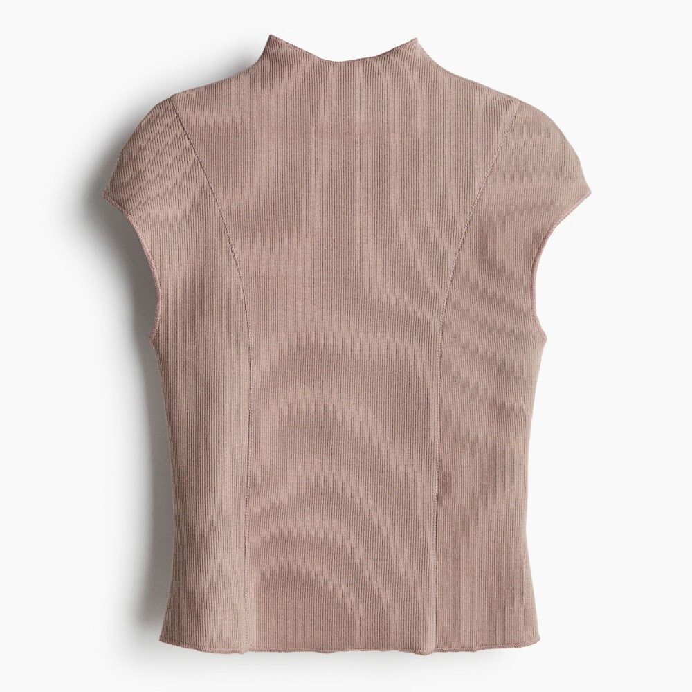 

Футболка H&M Ribbed Mock Turtleneck, серо-бежевый