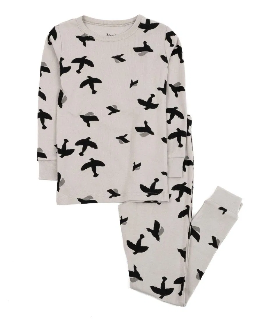 Комплект детской пижамы с длинным рукавом Cozy Critters Leveret, Bird Light Grey