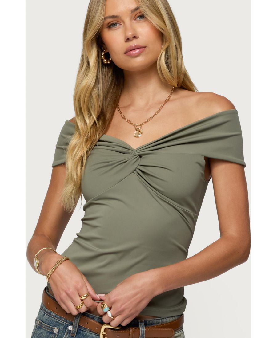

Женская блузка с закрученным передом и открытыми плечами Edikted, Olive