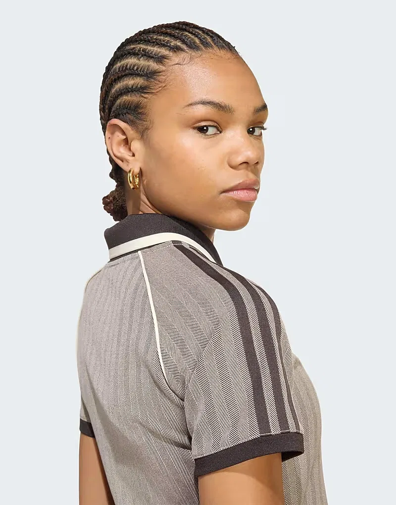 Поло Adidas Originals из твида светло-коричневый — фото 4