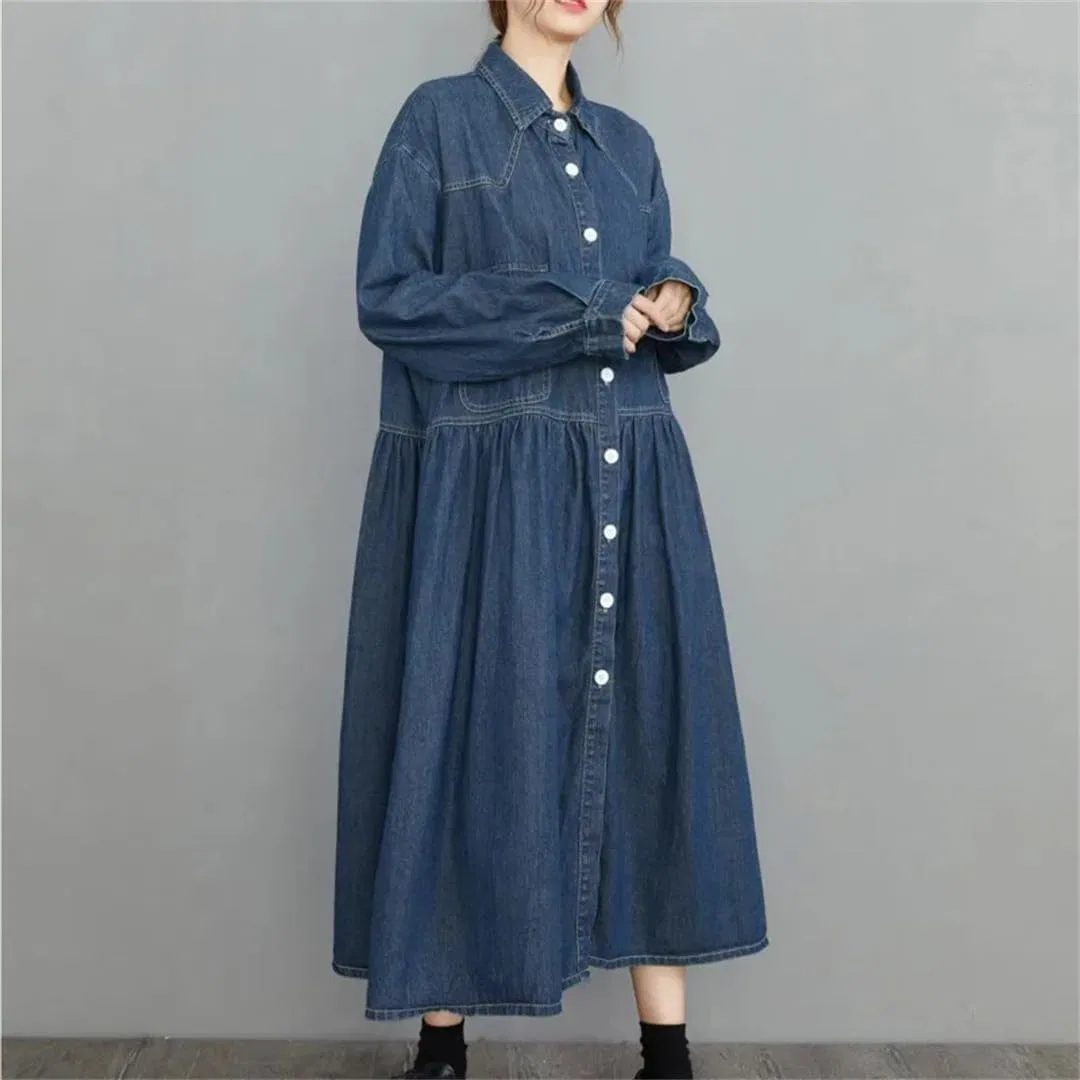 Женское джинсовое платье миди A-силуэта с рюшами, Dark Blue — фото 2
