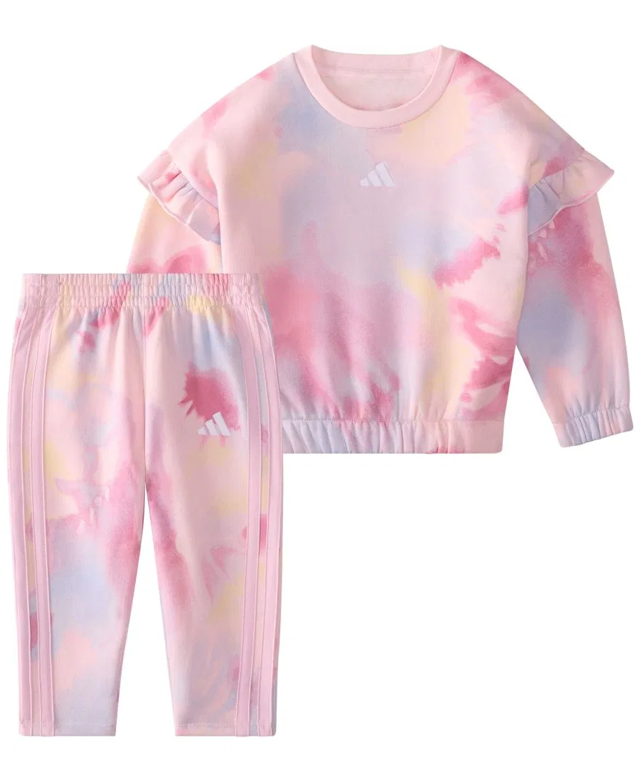 Комплект из футера с принтом, модель Baby Girls' Long-Sleeve Sweatshirt and Pants adidas, Pink Multi