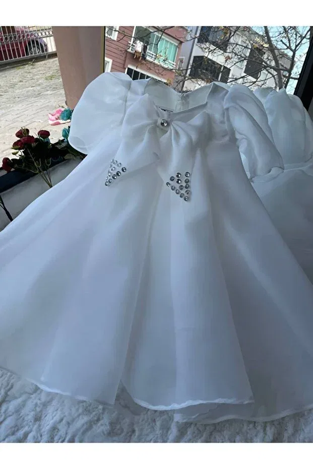 Детское платье для девочек с пайетками Sare Çocuk Giyim, White — фото 3