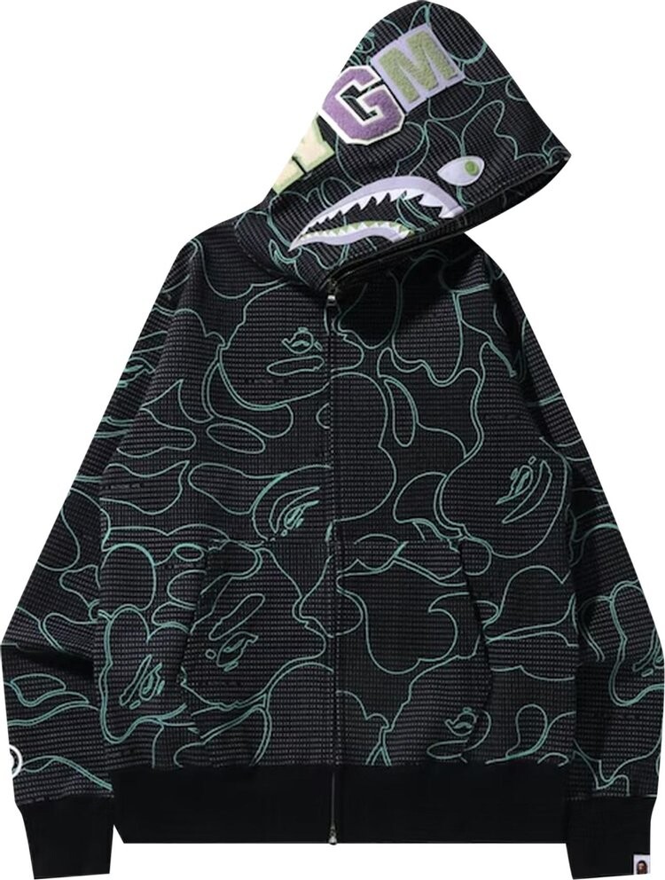 

Худи BAPE Text Code Camo Shark Full Zip Hoodie 'Black', черный