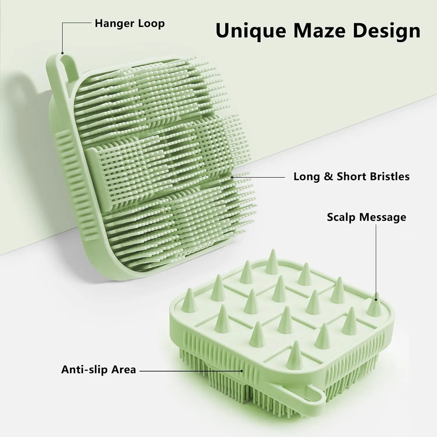 Силиконовый скраб для тела, 2 шт, Mabnuby, Square Green + Watch Pink — фото 4