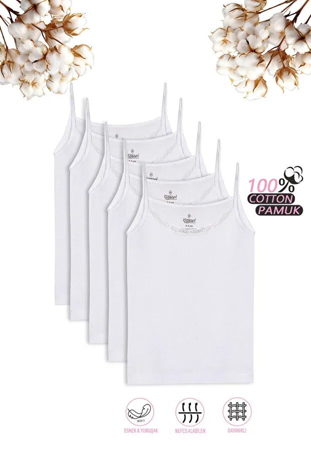 Детский топ для девочек с кружевными бретелями Özkan Underwear, White