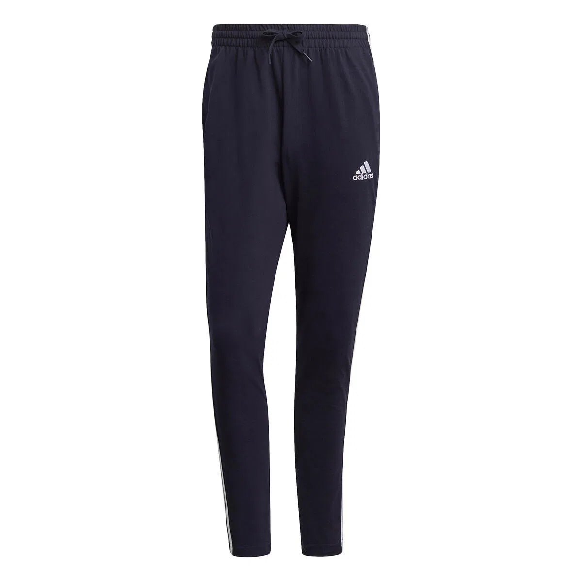 Мужские спортивные штаны с 3 полосами Essentials Single Jersey Tapered Open Hem 3-Stripes Adidas, Цвет Dunkelblau Weiss — фото 2