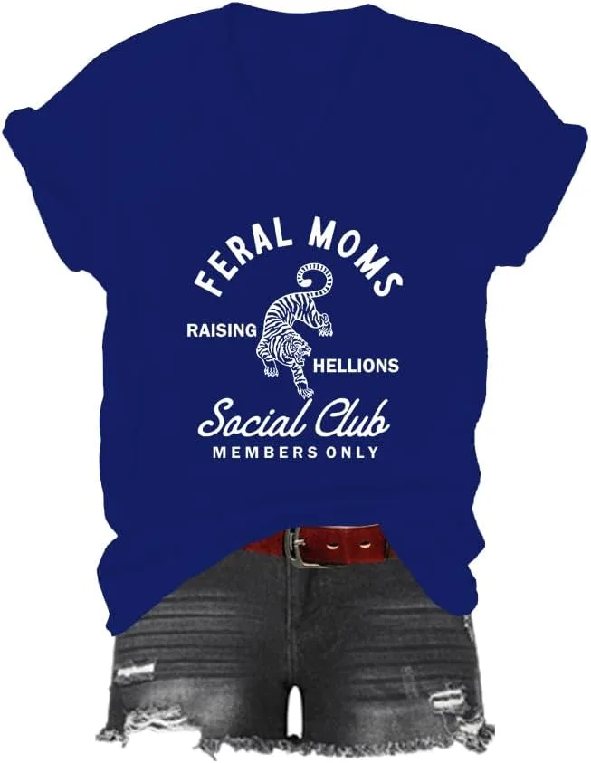 Футболка с принтом V-образным вырезом Feral Moms Social Club, Sapphire Blue