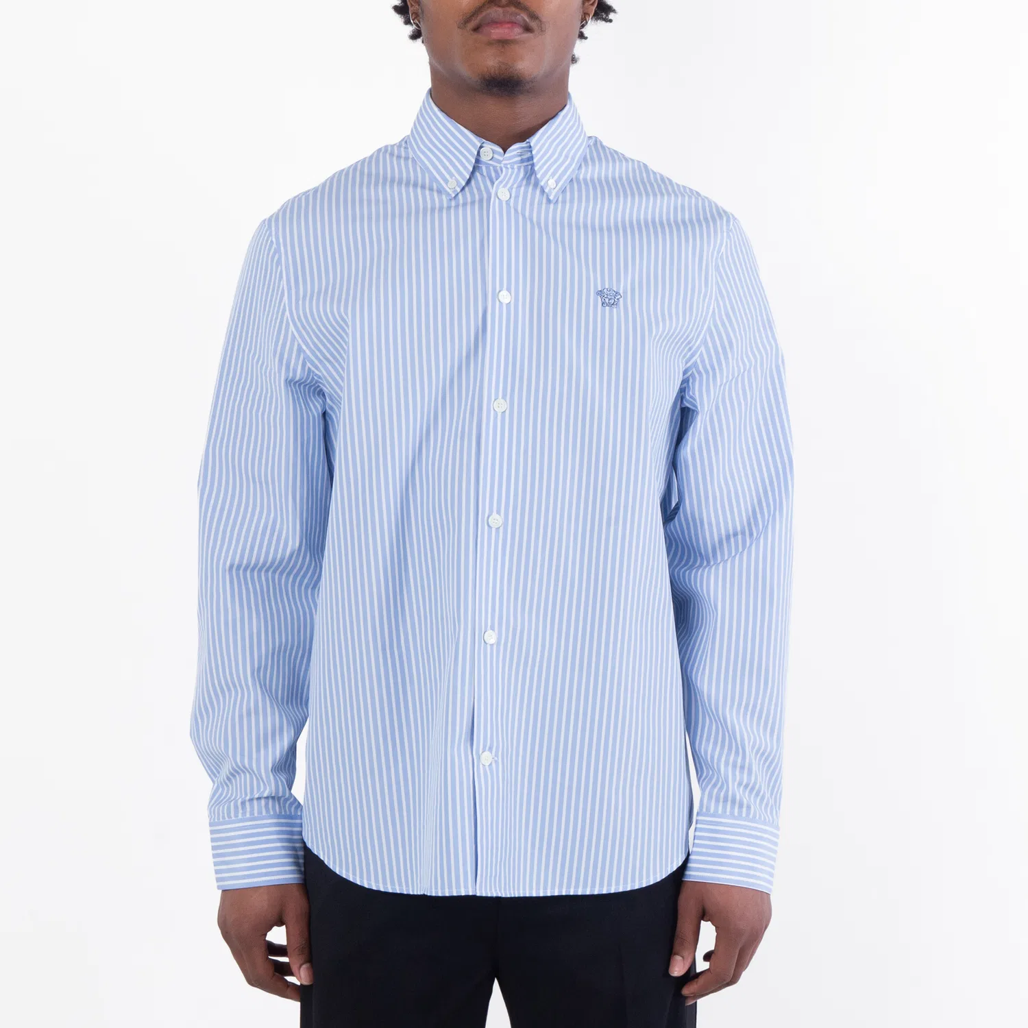 Рубашка с длинным рукавом Medusa Striped Long-Sleeve Shirt Versace, White/Light Blue