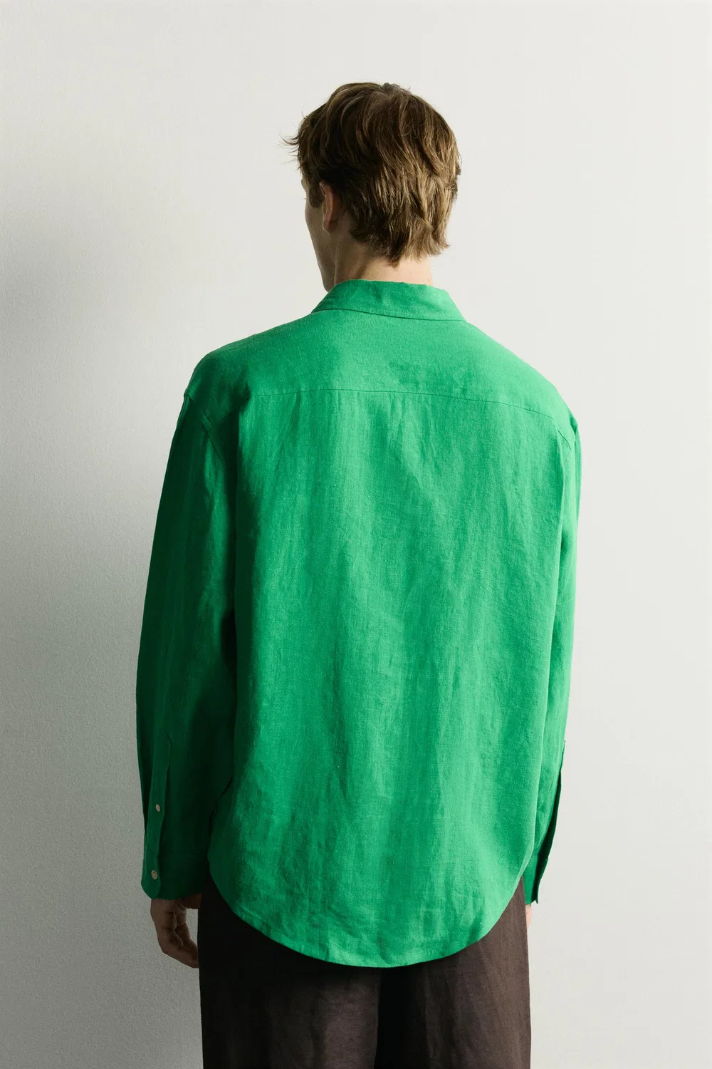 Рубашка свободного кроя из 100% льна. ZARA, Green — фото 3