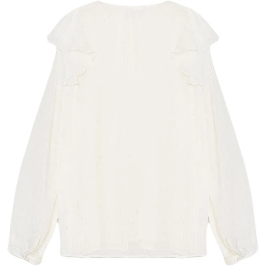 Женская блузка из шифона с круглым вырезом Raw White, ZARA — фото 3