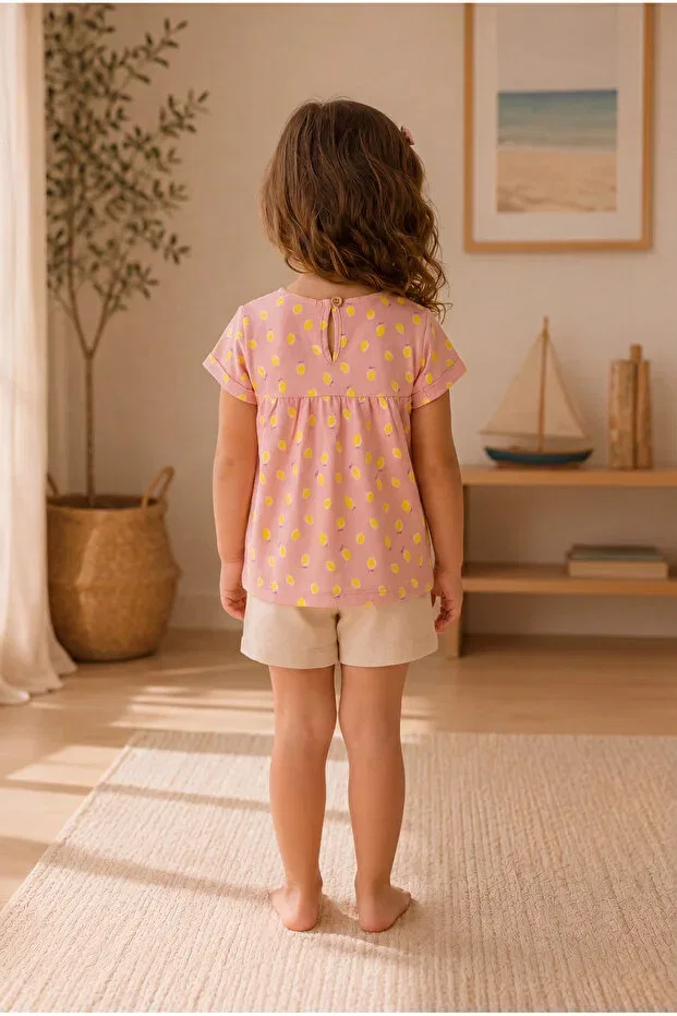 Детская футболка для девочек хлопковая Lemon Printed Powder Zumi Baby Kids, Pudra (Limon Baskılı) — фото 2