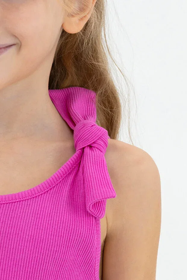 Детская майка на тонких бретелях с завязками Fuchsia girl's athlete - sleeves with tie detail Panço, 020-Fuchsia — фото 2
