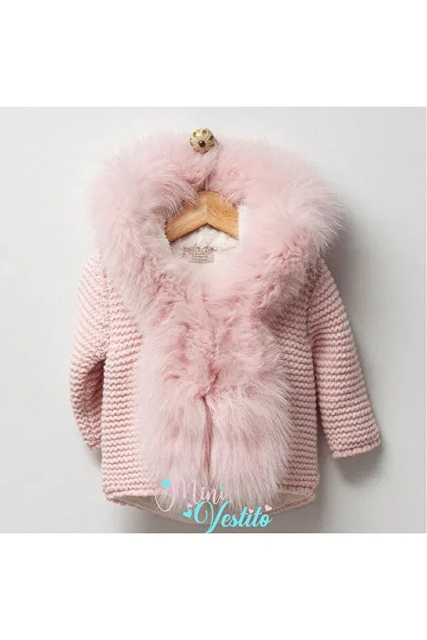Детский кардиган с меховым воротником Minivestito, Pink