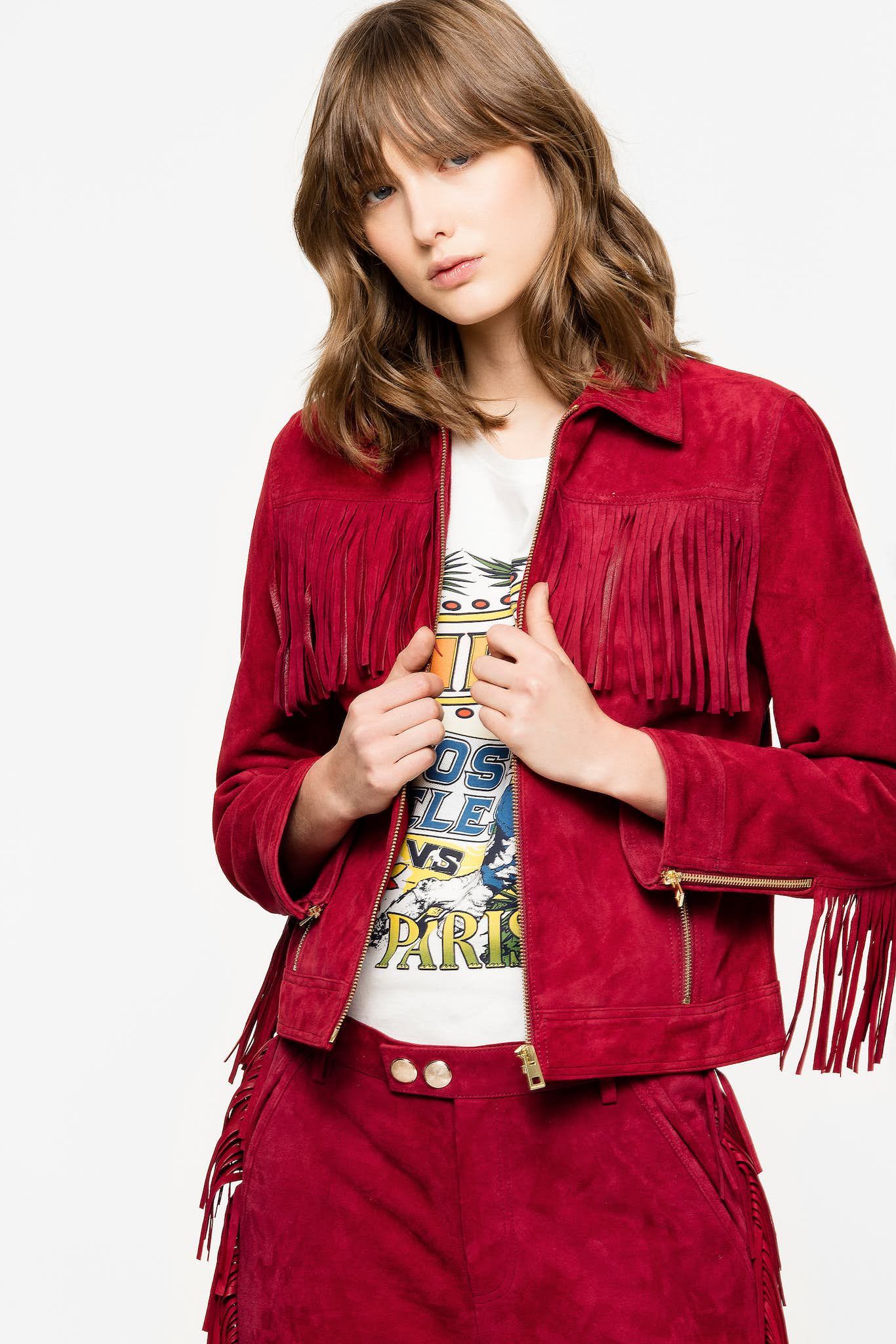 

Красная козья кожаная женская куртка Zadig & Voltaire