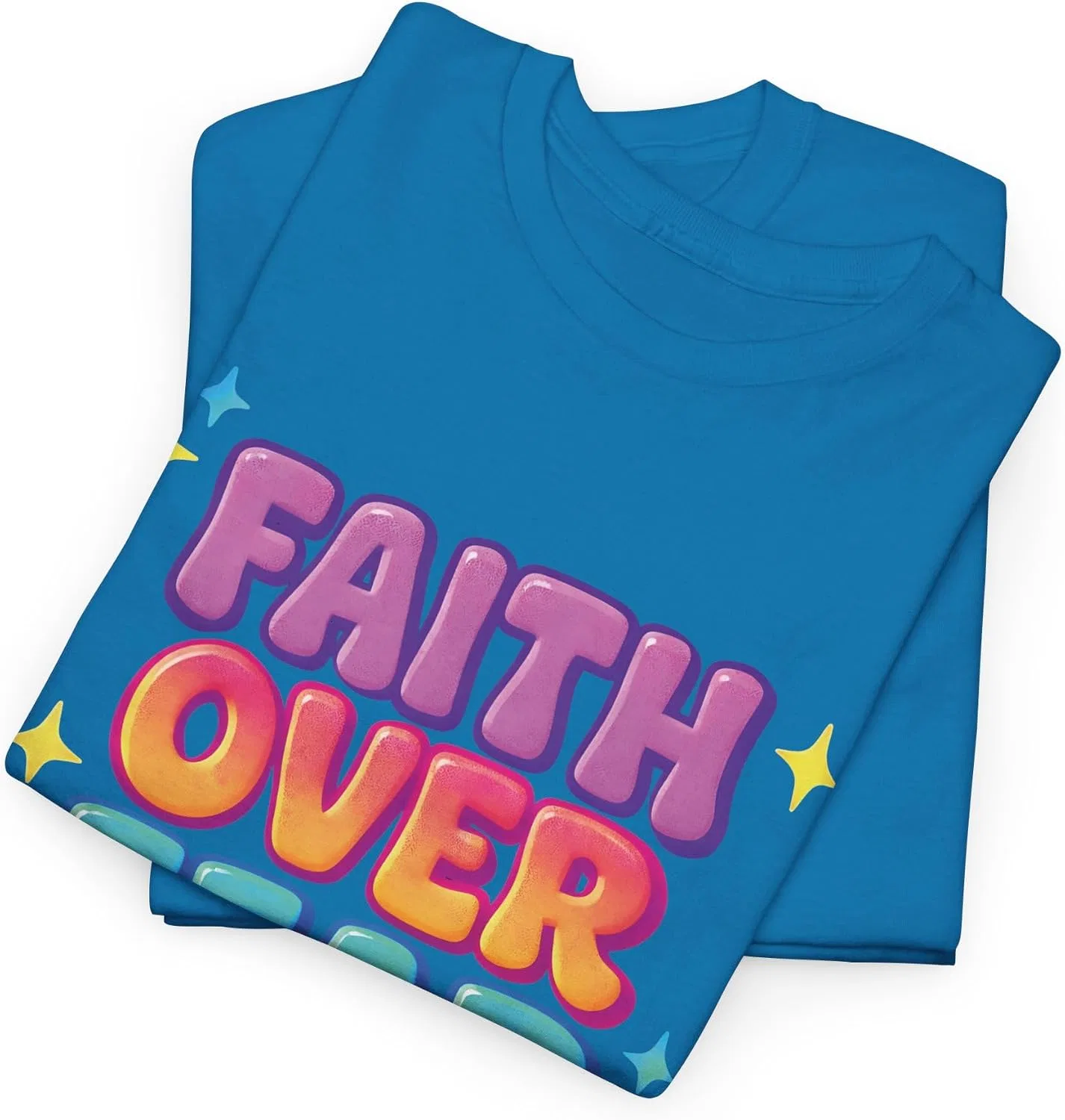 Мужская футболка с принтом Faith Over Fear, сапфировый — фото 3