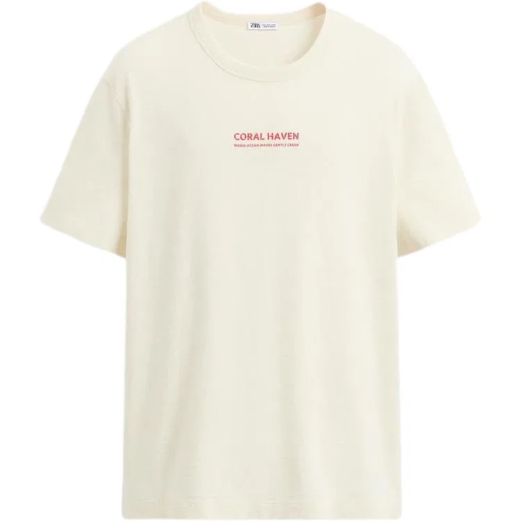 Мужская футболка с круглым вырезом, белая, ZARA