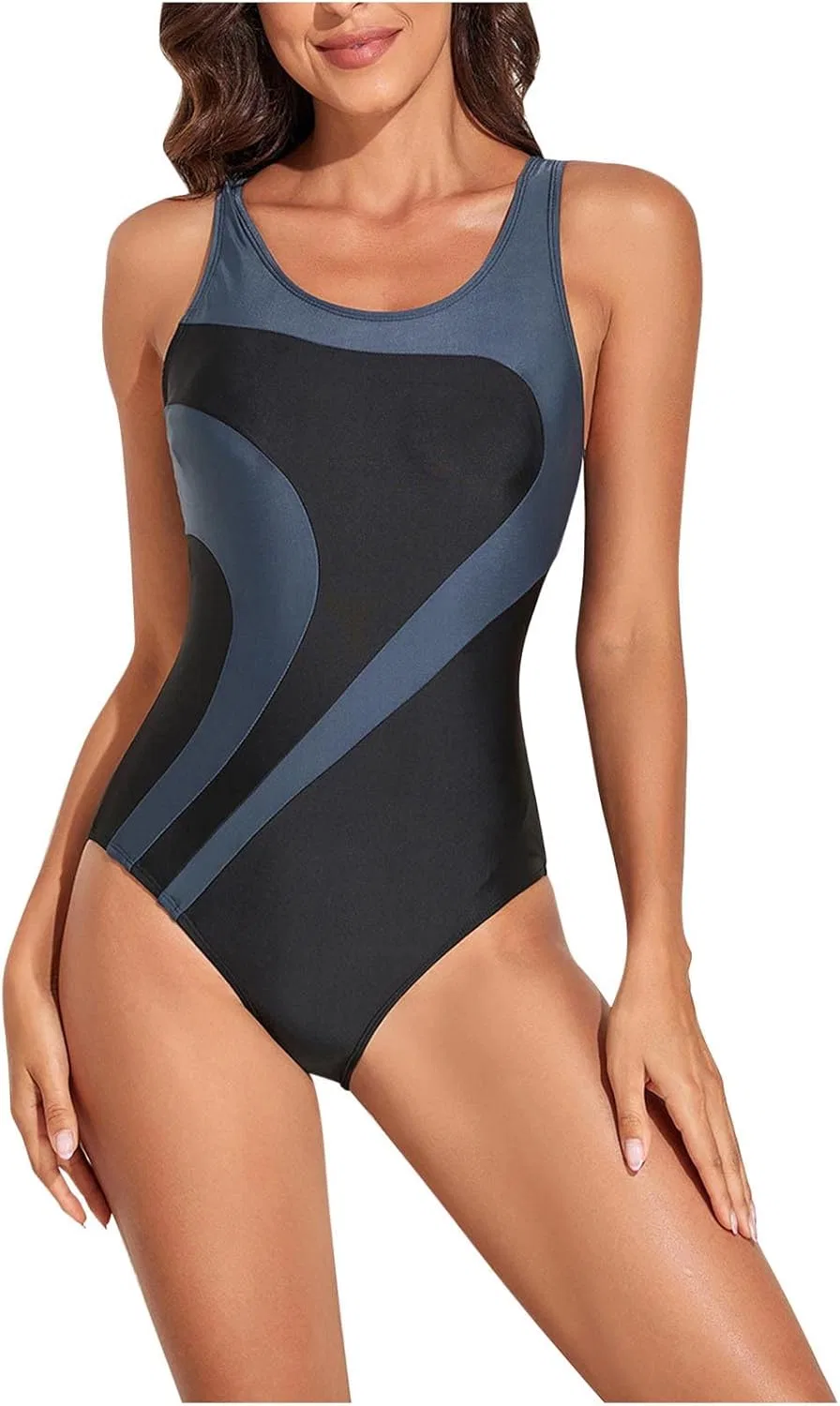 Женский спортивный слитный купальник с ракушкой, Athletic One Piece Swimwear, Gray