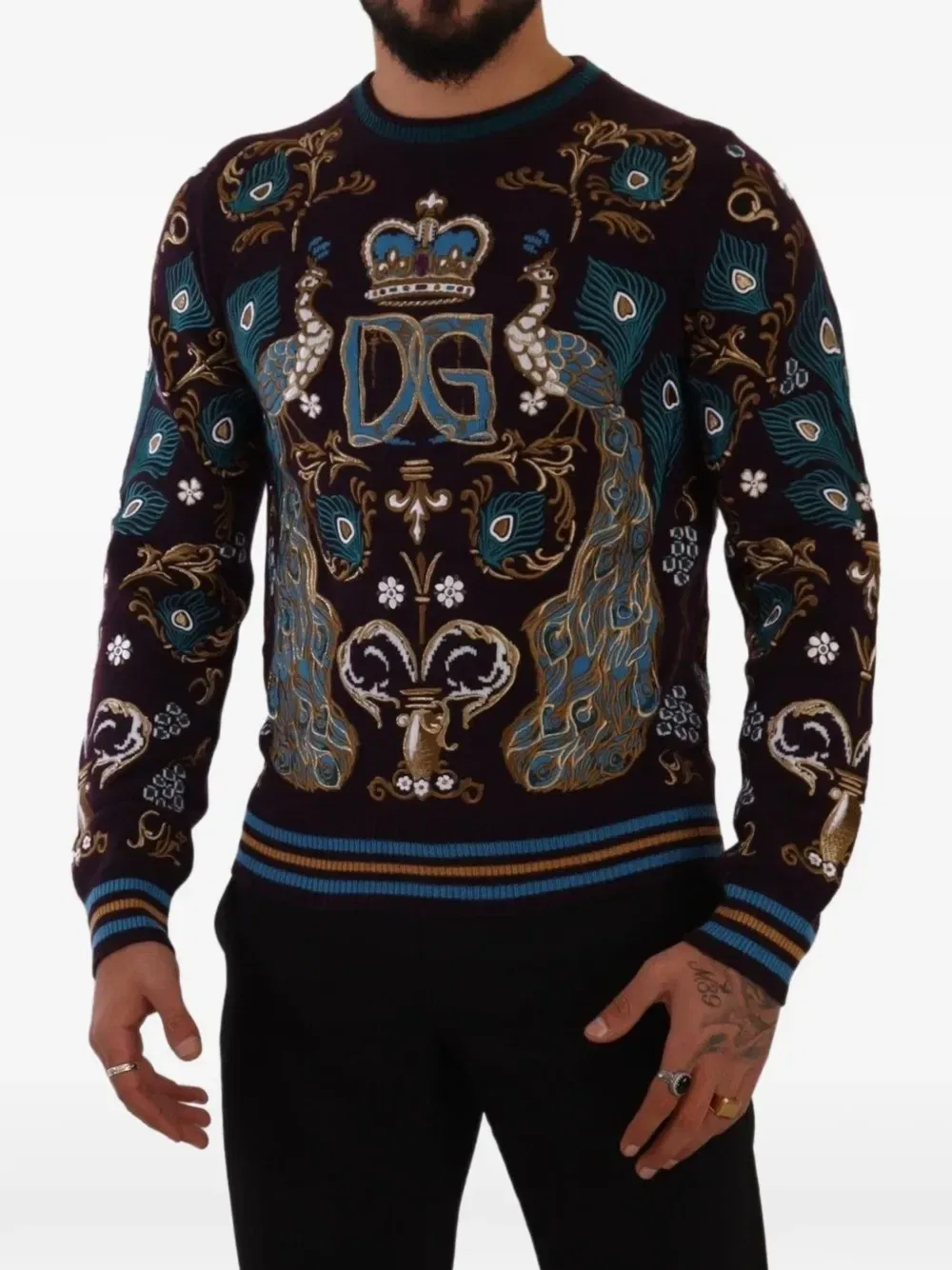 Свитер с вышивкой DG Crown DOLCE & GABBANA, фиолетовый — фото 2
