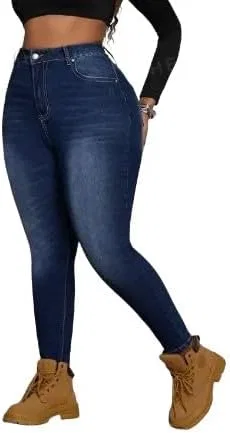 Женские джинсы скинни с потертостями, Dark Wash