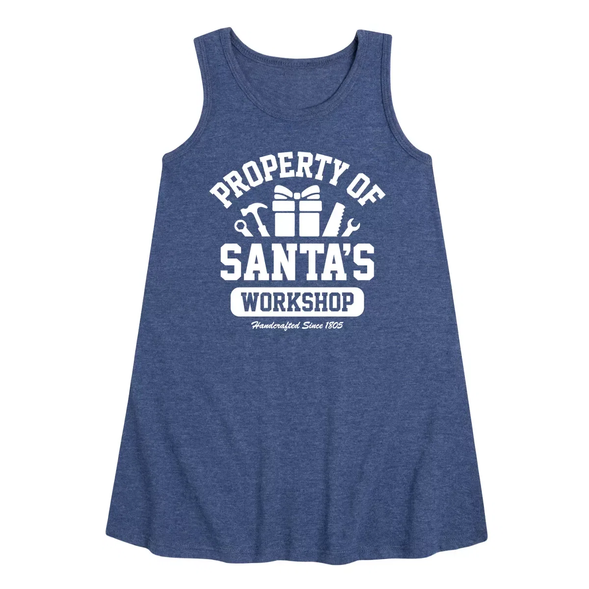 Детское платье-трапеция без рукавов с принтом Property Of Santas Workshop Christmas Instant Message, Heather Navy