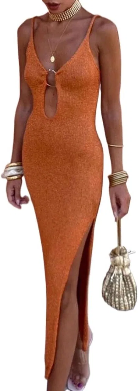 Женский пляжный костюм-накидка с V-образным вырезом Knit, Orange